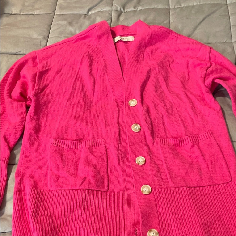 LOFT Fuchsia Button-Up Cardigan